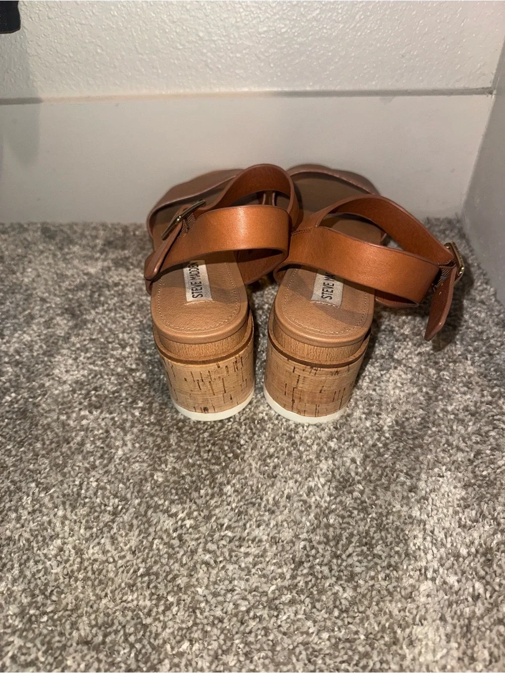 Steve Madden Brown Leather Wide Strap Ankle Buckle Sandals